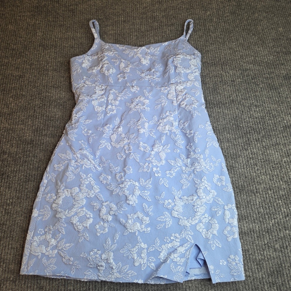 Live To Be Spoiled Light Blue Floral Embroidered Mini Dress - Women's Size Large